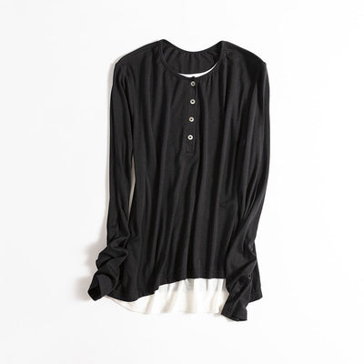 Femme Leichtgewicht Langarm Henley Oberteil Heidi-Mode