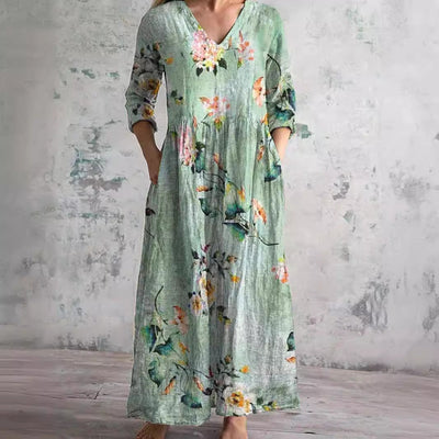 Geblümtes Maxikleid mit Dreiviertelärmeln