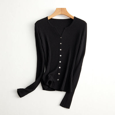 Femme Gerippter Knopf-Oben Stricktop Heidi-Mode