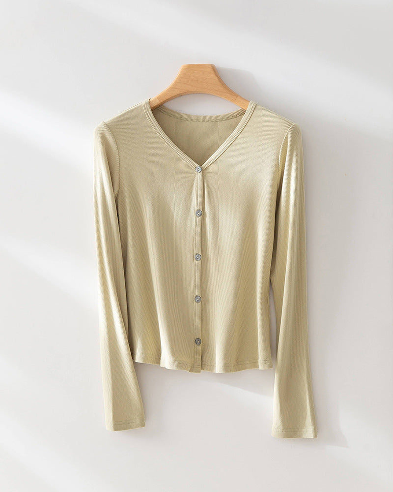 Femme Leichte Langarmknopfleiste Top Heidi-Mode