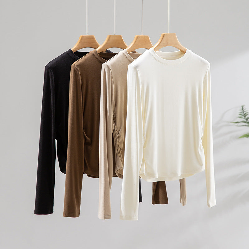 Damen Langarm Gathered Side Top Heidi-Mode