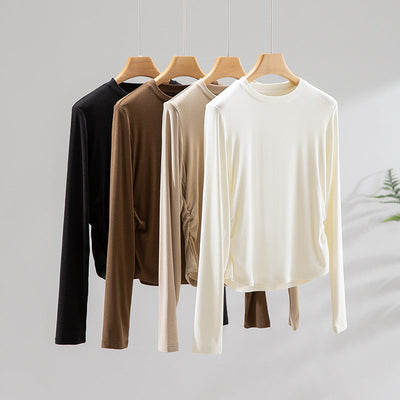 Damen Langarm Gathered Side Top Heidi-Mode