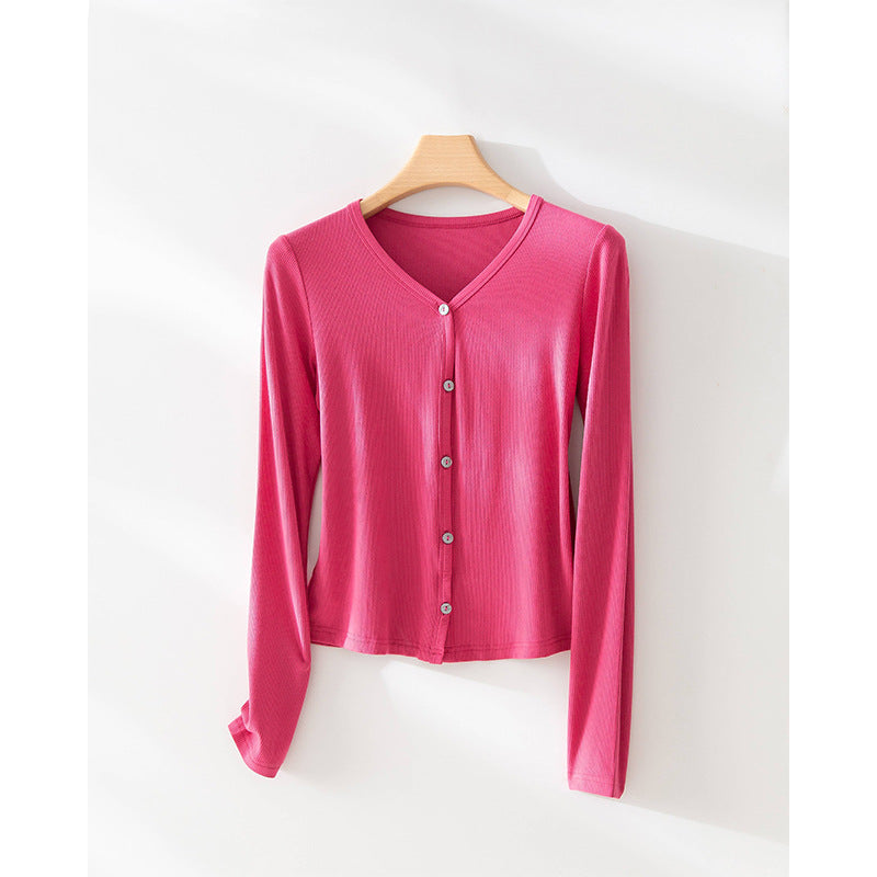 Femme Leichte Langarmknopfleiste Top Heidi-Mode