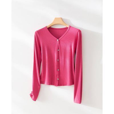 Femme Leichte Langarmknopfleiste Top Heidi-Mode