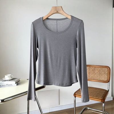 Femme Langarm Essential Rundhalsausschnitt Top Heidi-Mode