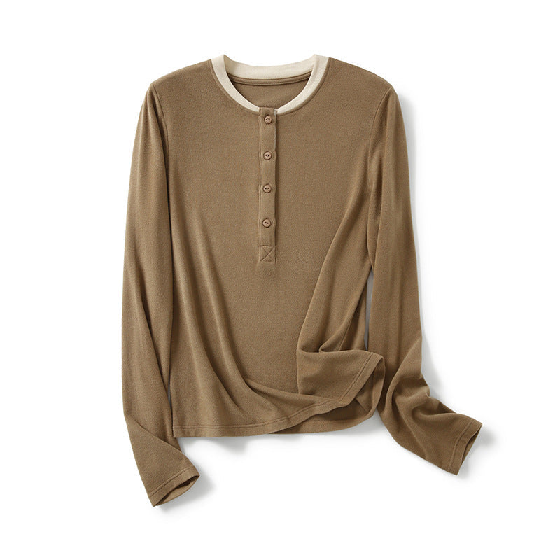 Femme Langarm Henley Top Heidi-Mode 1747972136