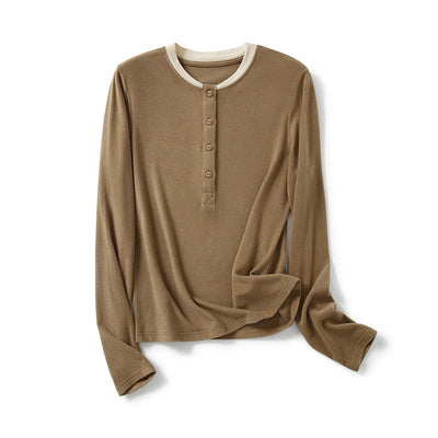 Femme Langarm Henley Top Heidi-Mode 1747972136