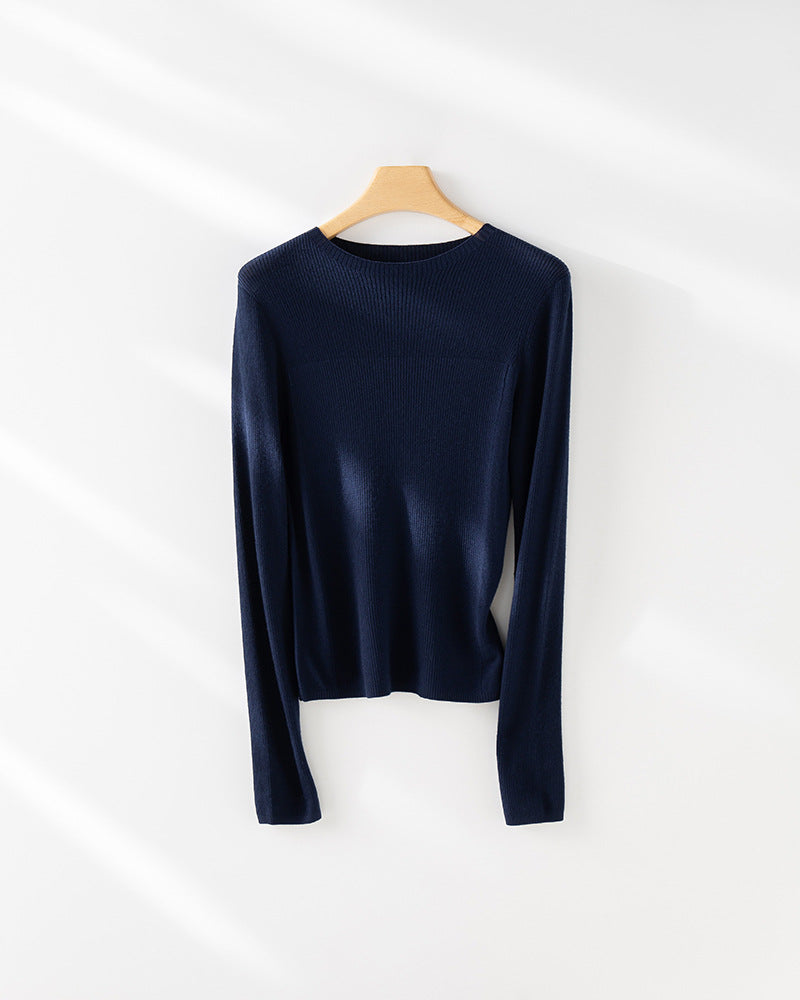 Femme Leichtgewicht Gerippt Langarm-Pullover Heidi-Mode