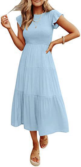 Damen Midi-Kleid mit elegantem geflochtenem Oberteil und leichtem Baumwollrock Heidi-Mode