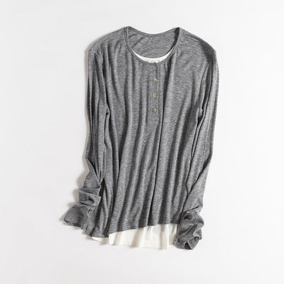 Femme Leichtgewicht Langarm Henley Oberteil Heidi-Mode