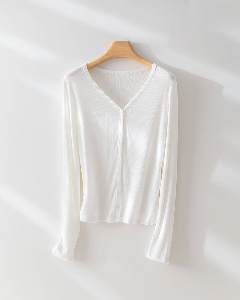Femme Leichte Langarmknopfleiste Top Heidi-Mode