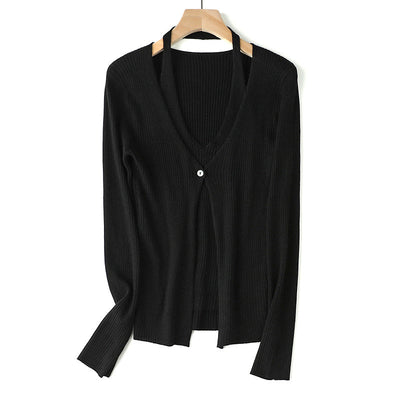 Femme Rippstrick Langarm Knopf-Cardigan Heidi-Mode