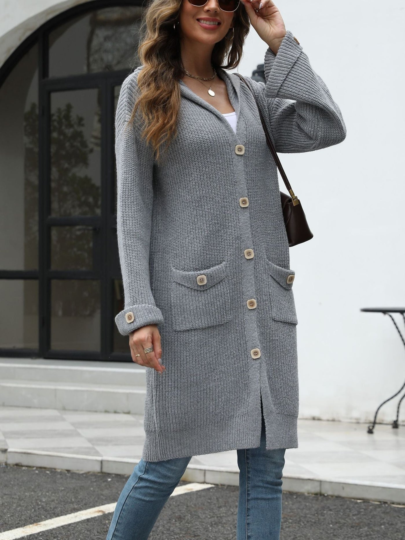 Langer Strick-Cardigan mit Kapuze | Gemütlich & stilvoll | Perfekt für den Alltag