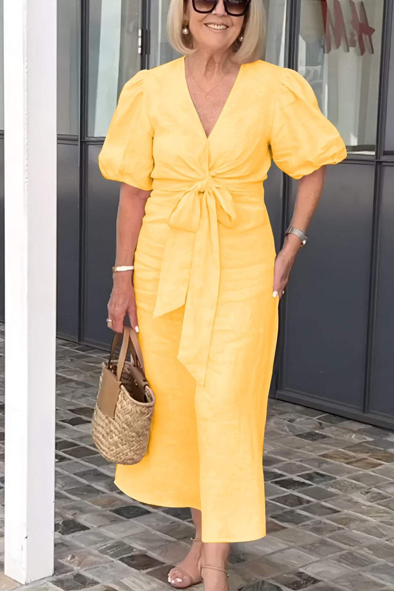Midikleid mit Puffärmeln | Taillierte Passform | Eleganter Stil