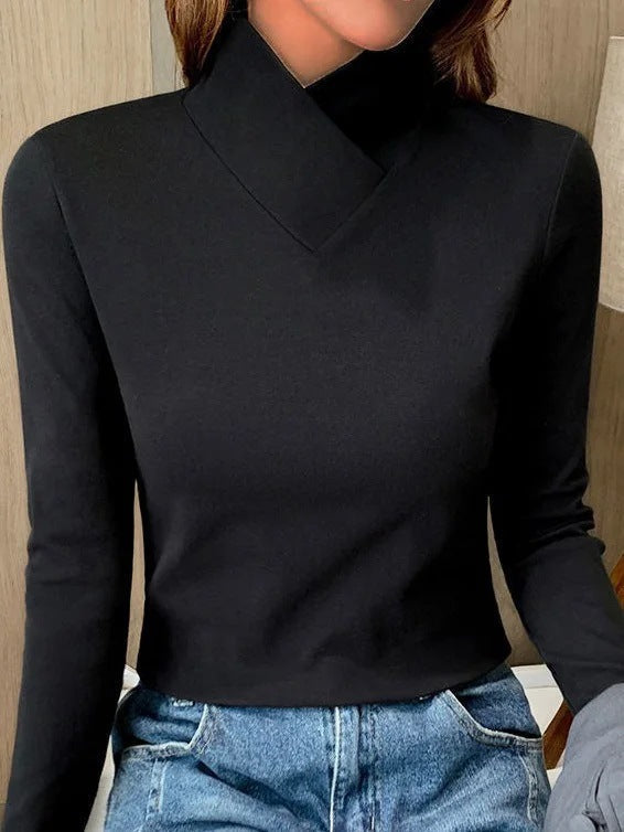 Langarmshirt mit asymmetrischem Kragen | Elegantes Design | Figurbetonte Passform