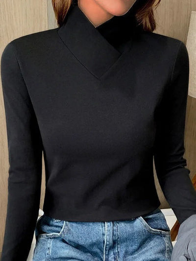 Langarmshirt mit asymmetrischem Kragen | Elegantes Design | Figurbetonte Passform