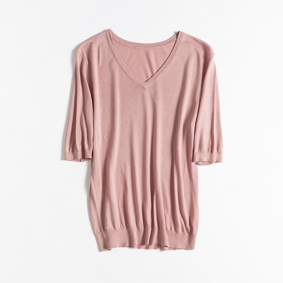 Femme luxuriöser V-Ausschnitt entspannter Pullover Heidi-Mode