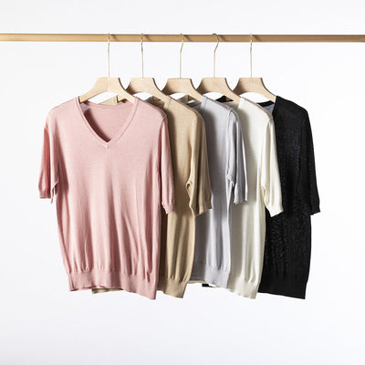 Femme luxuriöser V-Ausschnitt entspannter Pullover Heidi-Mode
