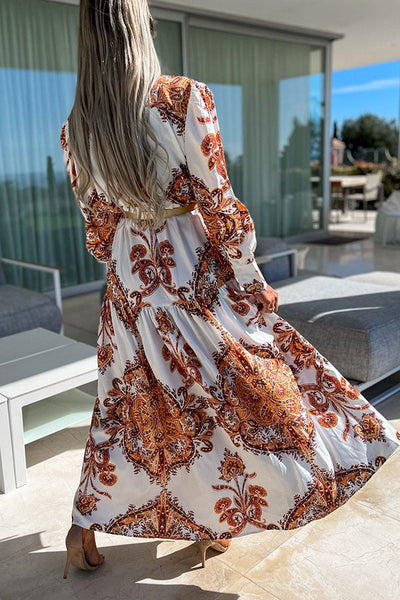 Maxikleid mit Schlitz | Boho-Chic | Elegante Paisley-Muster