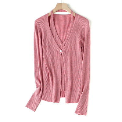 Femme Rippstrick Langarm Knopf-Cardigan Heidi-Mode