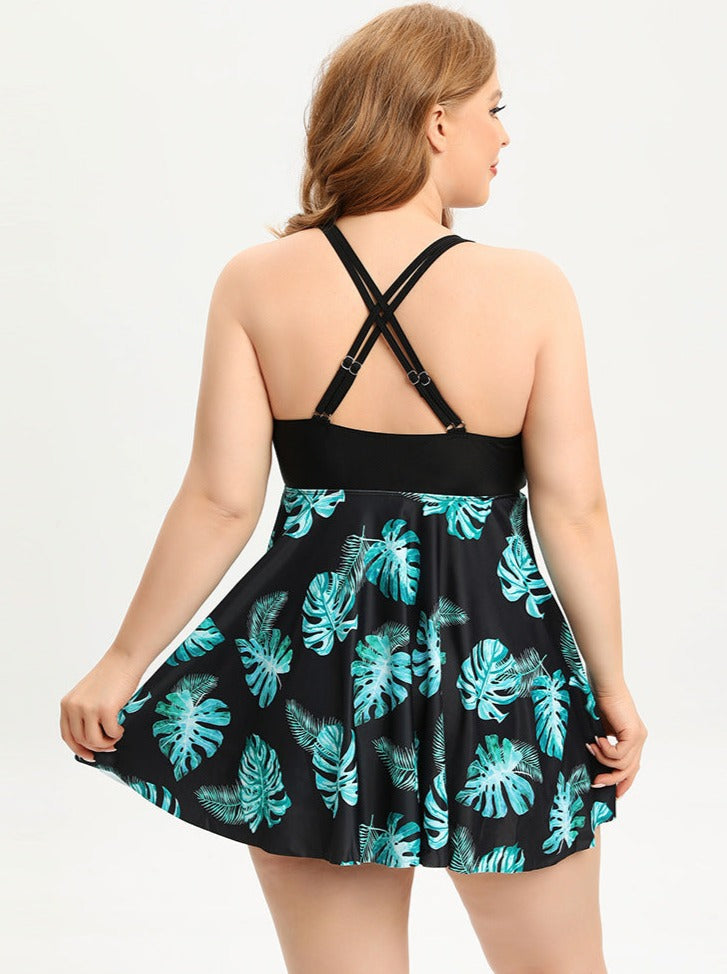 Valerie® | Plus Size Badeanzugkleid mit V-Ausschnitt und gekreuzten Trägern