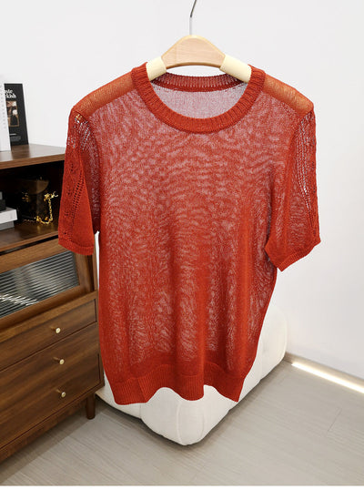 Femme Leichtgewicht Kurzarm Stricktop Heidi-Mode