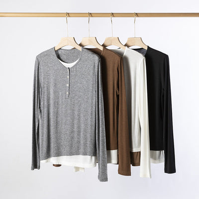 Femme Leichtgewicht Langarm Henley Oberteil Heidi-Mode