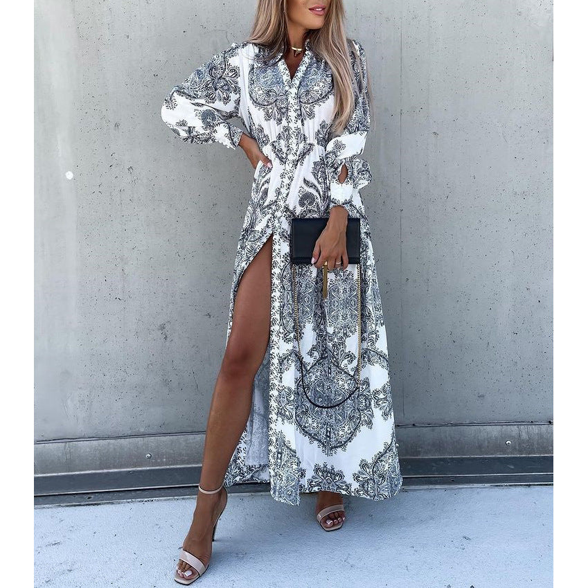 Maxikleid mit Schlitz | Boho-Chic | Elegante Paisley-Muster