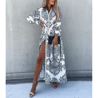 Maxikleid mit Schlitz | Boho-Chic | Elegante Paisley-Muster