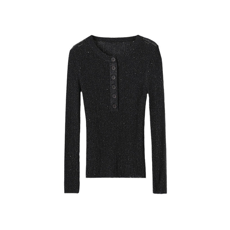 Femme Geripptes Langarm-Henley-Oberteil Heidi-Mode
