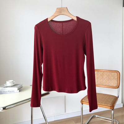 Femme Langarm Essential Rundhalsausschnitt Top Heidi-Mode