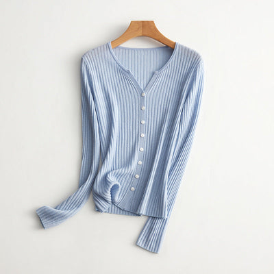 Femme Gerippter Knopf-Oben Stricktop Heidi-Mode