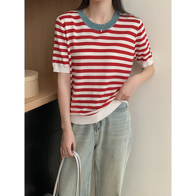 Femme Leichtgewicht Gestreifter Lässiger T-Shirt Heidi-Mode