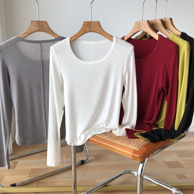 Femme Langarm Essential Rundhalsausschnitt Top Heidi-Mode