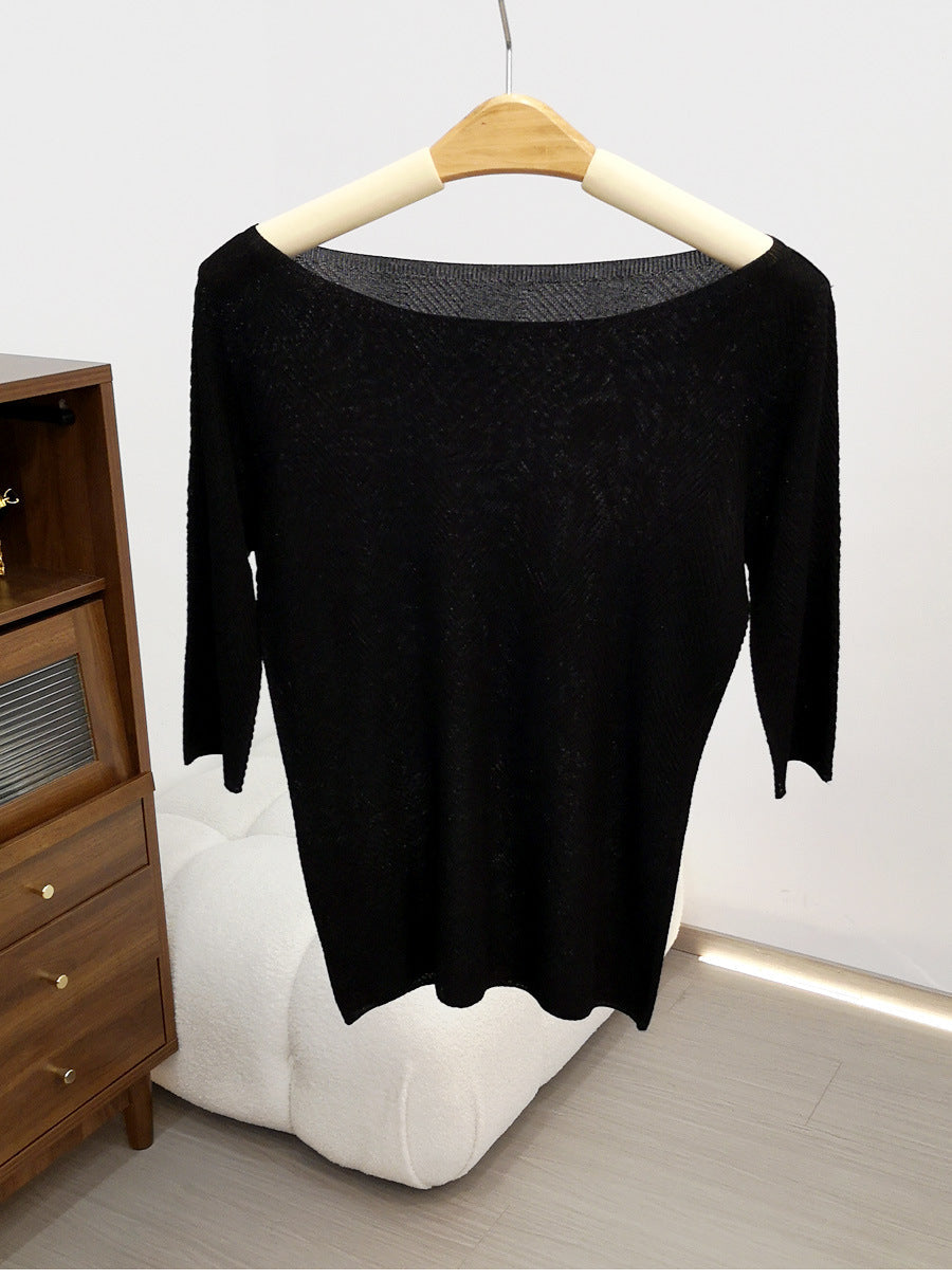 Femme Off-Shoulder Strukturiertes Strickoberteil Heidi-Mode