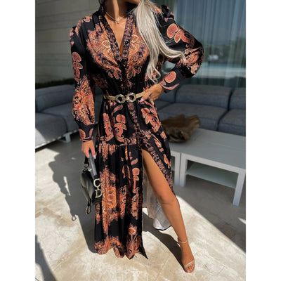 Maxikleid mit Schlitz | Boho-Chic | Elegante Paisley-Muster