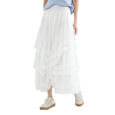 Femme Geschichtete Rüsch Maxi Rock Heidi-Mode
