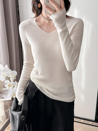 Femme Premium V-Ausschnitt Langarm Strickoberteil Heidi-Mode