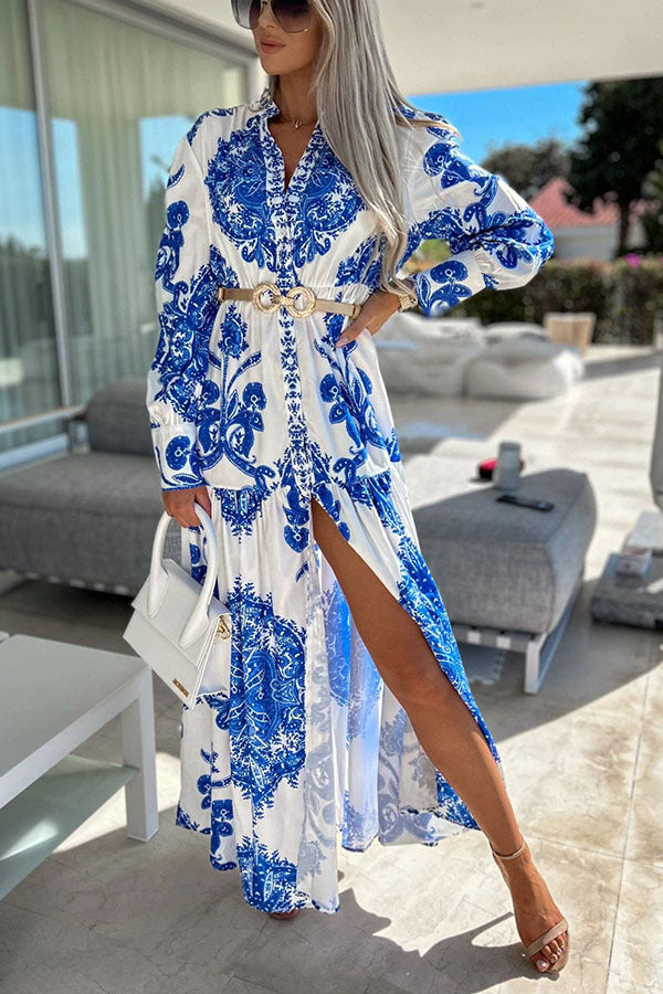 Maxikleid mit Schlitz | Boho-Chic | Elegante Paisley-Muster