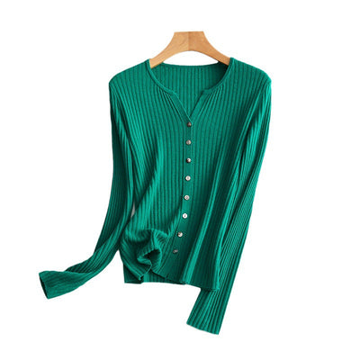 Femme Gerippter Knopf-Oben Stricktop Heidi-Mode