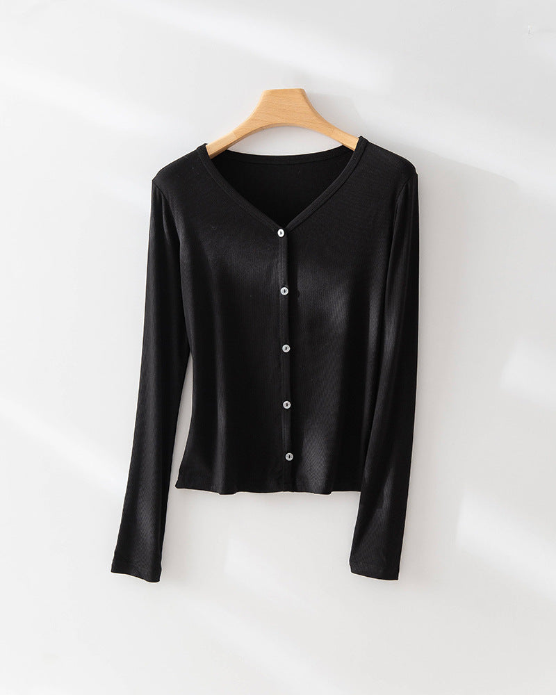 Femme Leichte Langarmknopfleiste Top Heidi-Mode
