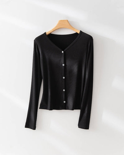 Femme Leichte Langarmknopfleiste Top Heidi-Mode