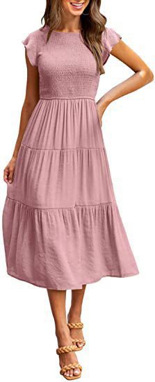 Damen Midi-Kleid mit elegantem geflochtenem Oberteil und leichtem Baumwollrock Heidi-Mode