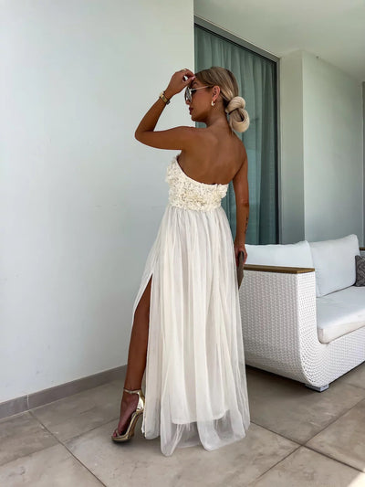 Stacey® | Elegantes trägerloses langes Blumenkleid
