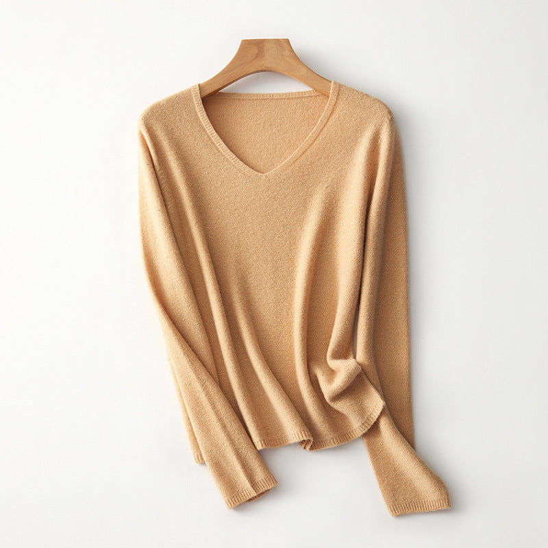 Femme Leicht V-Ausschnitt Strickpullover Heidi-Mode