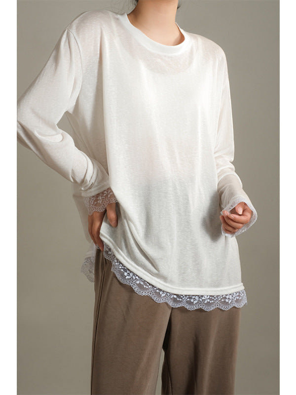 Femme Spitzendetail Langarmoberteil Heidi-Mode