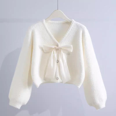 Flauschiger Strick-Cardigan | Elegante Schleife | Femininer Look