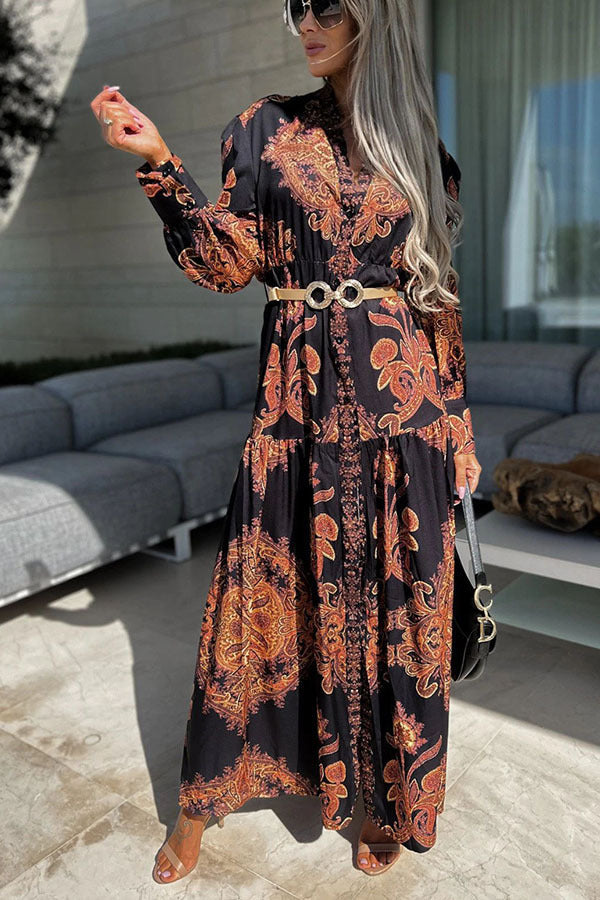 Maxikleid mit Schlitz | Boho-Chic | Elegante Paisley-Muster