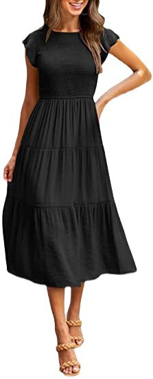Damen Midi-Kleid mit elegantem geflochtenem Oberteil und leichtem Baumwollrock Heidi-Mode