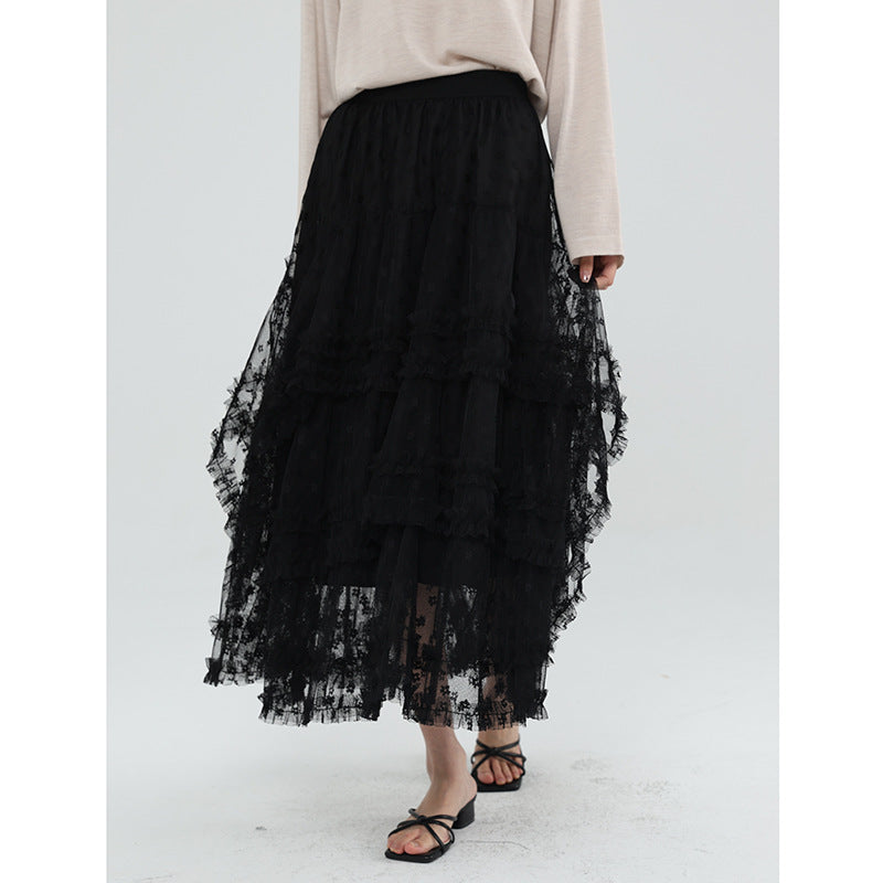Femme Geschichtete Rüsch Maxi Rock Heidi-Mode